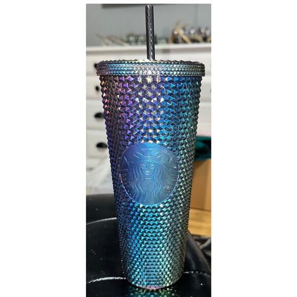 Starbucks '23 Fall Oil Slick Rainbow Black Bling Studded Cold Cup Tumbler 24 New - Picture 1 of 6